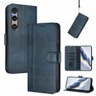 For Sony Xperia 1 VI 2024 Line Splicing Buckle Retro Leather Phone Case(Dark Blue) - 1