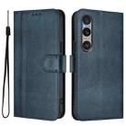 For Sony Xperia 1 VI 2024 Line Splicing Buckle Retro Leather Phone Case(Dark Blue) - 2