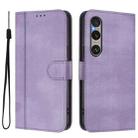 For Sony Xperia 1 VI 2024 Line Splicing Buckle Retro Leather Phone Case(Purple) - 2