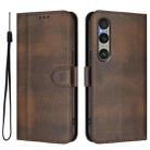 For Sony Xperia 1 VI 2024 Line Splicing Buckle Retro Leather Phone Case(Brown) - 2