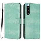 For Sony Xperia 5 IV Line Splicing Buckle Retro Leather Phone Case(Mint Green) - 2
