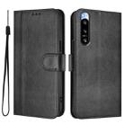 For Sony Xperia 5 IV Line Splicing Buckle Retro Leather Phone Case(Black) - 2
