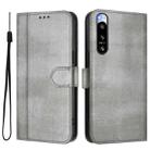 For Sony Xperia 5 IV Line Splicing Buckle Retro Leather Phone Case(Grey) - 2