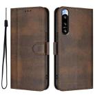For Sony Xperia 5 IV Line Splicing Buckle Retro Leather Phone Case(Brown) - 2