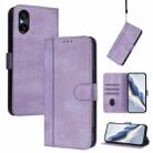 For Sony Xperia 5 V Line Splicing Buckle Retro Leather Phone Case(Purple) - 1