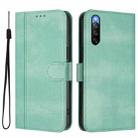 For Sony Xperia 10 IV 2023 Line Splicing Buckle Retro Leather Phone Case(Mint Green) - 2