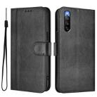 For Sony Xperia 10 IV 2023 Line Splicing Buckle Retro Leather Phone Case(Black) - 2