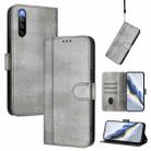 For Sony Xperia 10 IV 2023 Line Splicing Buckle Retro Leather Phone Case(Grey) - 1
