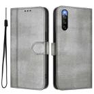 For Sony Xperia 10 IV 2023 Line Splicing Buckle Retro Leather Phone Case(Grey) - 2