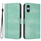 For Sony Xperia 10 VI 2024 Line Splicing Buckle Retro Leather Phone Case(Mint Green) - 2