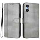 For Sony Xperia 10 VI 2024 Line Splicing Buckle Retro Leather Phone Case(Grey) - 2