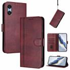 For Sony Xperia 10 VI 2024 Line Splicing Buckle Retro Leather Phone Case(Wine Red) - 1