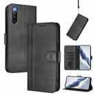 For Sony Xperia 10 V 2023 Line Splicing Buckle Retro Leather Phone Case(Black) - 1