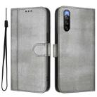 For Sony Xperia 10 V 2023 Line Splicing Buckle Retro Leather Phone Case(Grey) - 2