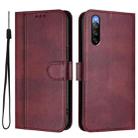 For Sony Xperia 10 V 2023 Line Splicing Buckle Retro Leather Phone Case(Wine Red) - 2