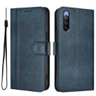 For Sony Xperia 10 V 2023 Line Splicing Buckle Retro Leather Phone Case(Dark Blue) - 2