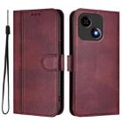 For ZTE Blade A35e Line Splicing Buckle Retro Leather Phone Case(Wine Red) - 2