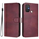 For ZTE Blade A52 Line Splicing Buckle Retro Leather Phone Case(Wine Red) - 2