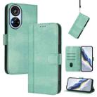 For ZTE Blade V40s Line Splicing Buckle Retro Leather Phone Case(Mint Green) - 1