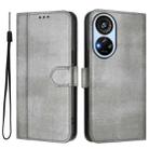 For ZTE Blade V40s Line Splicing Buckle Retro Leather Phone Case(Grey) - 2