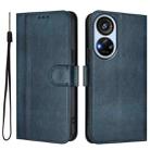 For ZTE Blade V40s Line Splicing Buckle Retro Leather Phone Case(Dark Blue) - 2