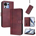 For ZTE Blade V50 Vita Line Splicing Buckle Retro Leather Phone Case(Wine Red) - 1