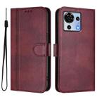 For ZTE Blade V50 Vita Line Splicing Buckle Retro Leather Phone Case(Wine Red) - 2