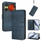 For ZTE Nubia Music 2 Line Splicing Buckle Retro Leather Phone Case(Dark Blue) - 1