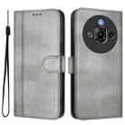 For ZTE Nubia Focus Pro 5G Line Splicing Buckle Retro Leather Phone Case(Grey) - 2