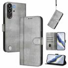 For ZTE Nubia RedMagic 10 Pro Line Splicing Buckle Retro Leather Phone Case(Grey) - 1
