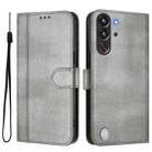 For ZTE Nubia RedMagic 10 Pro Line Splicing Buckle Retro Leather Phone Case(Grey) - 2