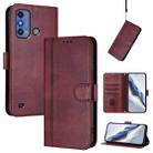 For ZTE Blade A53 Pro Line Splicing Buckle Retro Leather Phone Case(Wine Red) - 1