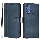 For ZTE Blade A53 Pro Line Splicing Buckle Retro Leather Phone Case(Dark Blue) - 2