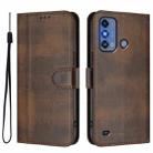 For ZTE Blade A53 Pro Line Splicing Buckle Retro Leather Phone Case(Brown) - 2