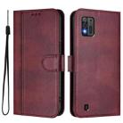For ZTE Blade A52 Lite Line Splicing Buckle Retro Leather Phone Case(Wine Red) - 2