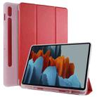 For Samsung Galaxy Tab S8 / Galaxy Tab S7 T870 11 inch Horizontal Flip Anti-fall Transparent Leather Case with Three-folding Holder & Pen Slot(Red) - 1