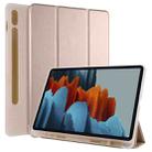For Samsung Galaxy Tab S8 / Galaxy Tab S7 T870 11 inch Horizontal Flip Anti-fall Transparent Leather Case with Three-folding Holder & Pen Slot(Golden) - 1