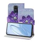 For Xiaomi Redmi Note 9 3D Painting Pattern Coloured Drawing Horizontal Flip PU Leather Case with Holder & Card Slots & Wallet & Lanyard(Purple Flower) - 1