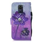 For Xiaomi Redmi Note 9 3D Painting Pattern Coloured Drawing Horizontal Flip PU Leather Case with Holder & Card Slots & Wallet & Lanyard(Purple Flower) - 3