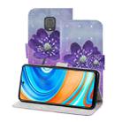 For Xiaomi Redmi Note 9 Pro 3D Painting Pattern Coloured Drawing Horizontal Flip PU Leather Case with Holder & Card Slots & Wallet & Lanyard(Purple Flower) - 1