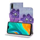 For Huawei Y8s 3D Painting Pattern Coloured Drawing Horizontal Flip PU Leather Case with Holder & Card Slots & Wallet & Lanyard(Purple Flower) - 1