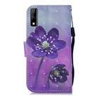 For Huawei Y8s 3D Painting Pattern Coloured Drawing Horizontal Flip PU Leather Case with Holder & Card Slots & Wallet & Lanyard(Purple Flower) - 3