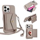For iPhone 16 Pro Max Litchi Texture Horizontal Card Bag Holder Phone Case with Long Lanyard(Grey) - 1