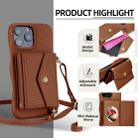 For iPhone 16 Pro Litchi Texture Horizontal Card Bag Holder Phone Case with Long Lanyard(Brown) - 2