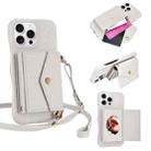 For iPhone 16 Pro Litchi Texture Horizontal Card Bag Holder Phone Case with Long Lanyard(White) - 1