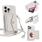 For iPhone 15 Pro Max Litchi Texture Horizontal Card Bag Holder Phone Case with Long Lanyard(White) - 1