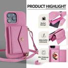 For iPhone 15 Litchi Texture Horizontal Card Bag Holder Phone Case with Long Lanyard(Pink) - 2