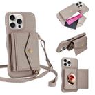 For iPhone 13 Pro Max Litchi Texture Horizontal Card Bag Holder Phone Case with Long Lanyard(Grey) - 1