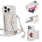 For iPhone 12 Pro Max Litchi Texture Horizontal Card Bag Holder Phone Case with Long Lanyard(White) - 1