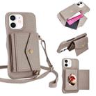For iPhone 12 / 12 Pro Litchi Texture Horizontal Card Bag Holder Phone Case with Long Lanyard(Grey) - 1